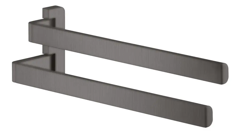 Zweiarmiger Handtuchhalter in gebürstetem Schwarzchrom von AXOR, mit einem minimalistischen Design und rechteckigen Halterungen, geeignet für Bäder.